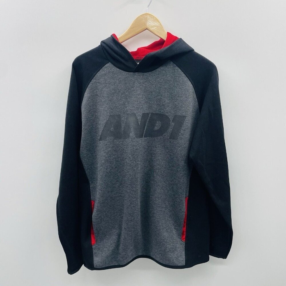 And 1 Youth Boys Size XXL 18/20 Hooded Basketball Graphic Sweatshirt in Gray/Red